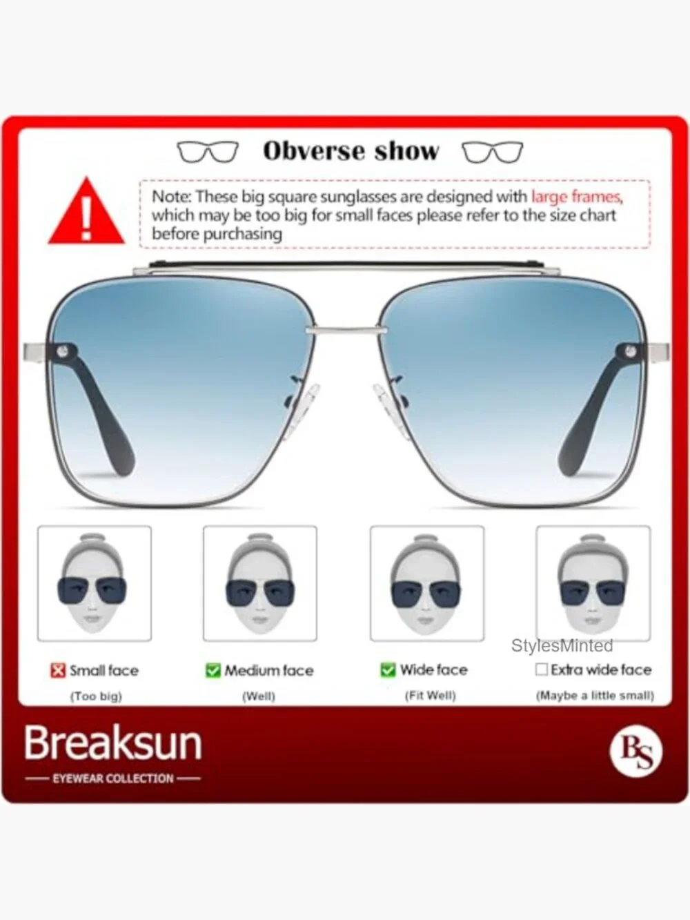 Oversized Square Aviator Sunglasses Metal Frame Tinted Lens Unisex